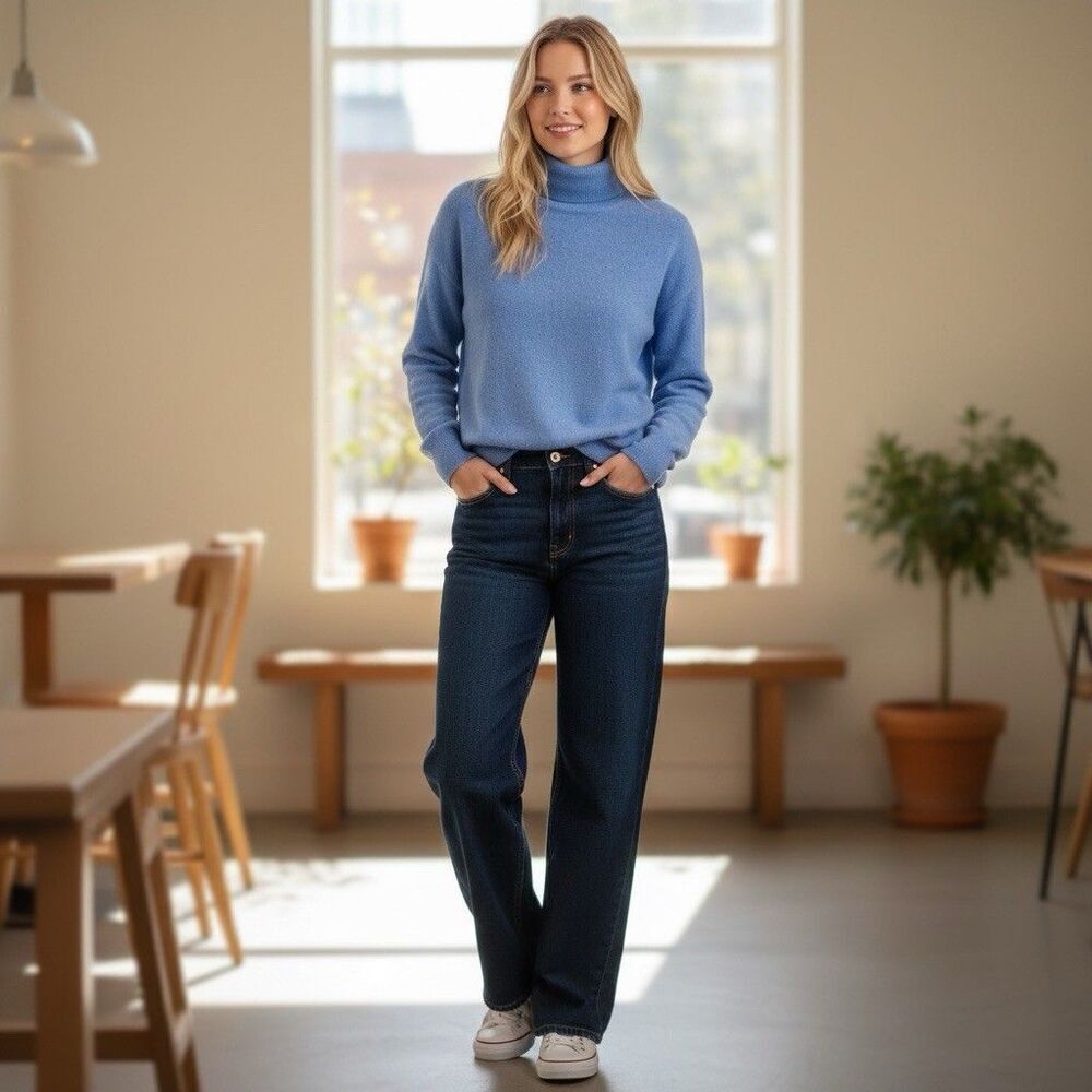 Nordstrom Blue Cashmere Turtleneck Sweater